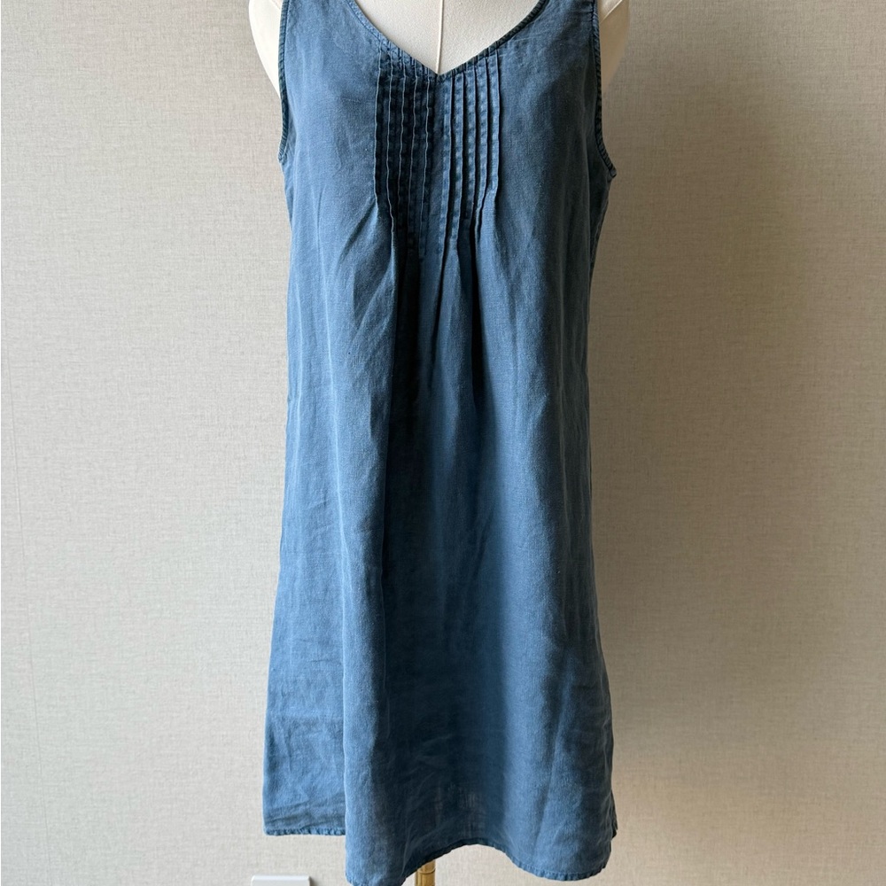 Artisan Ny Light Blue Linen V-Neck Sleeveless Dress